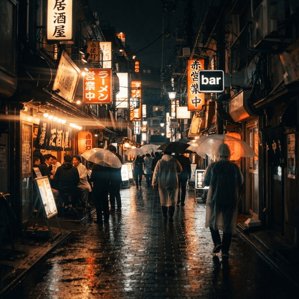 Neon City β Neon-lit Tokyo alley after rain, slow dolly forward, anamorphic flares